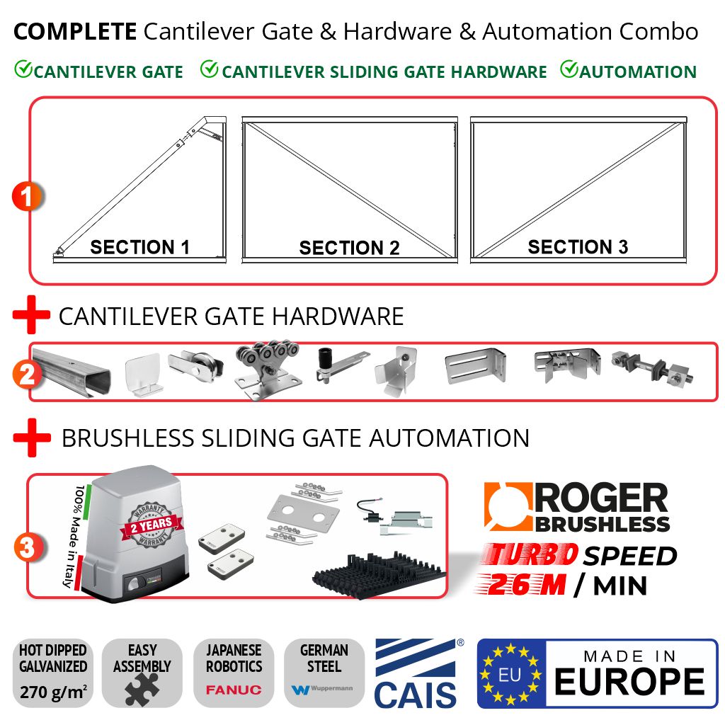 COMPLETE Cantilever Gate Hardware & Gate Automation Combo