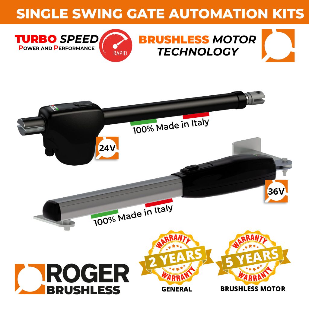 Brushless Gate Automation | Single Swing Opener Kits with BRUSHLESS Motor Technology