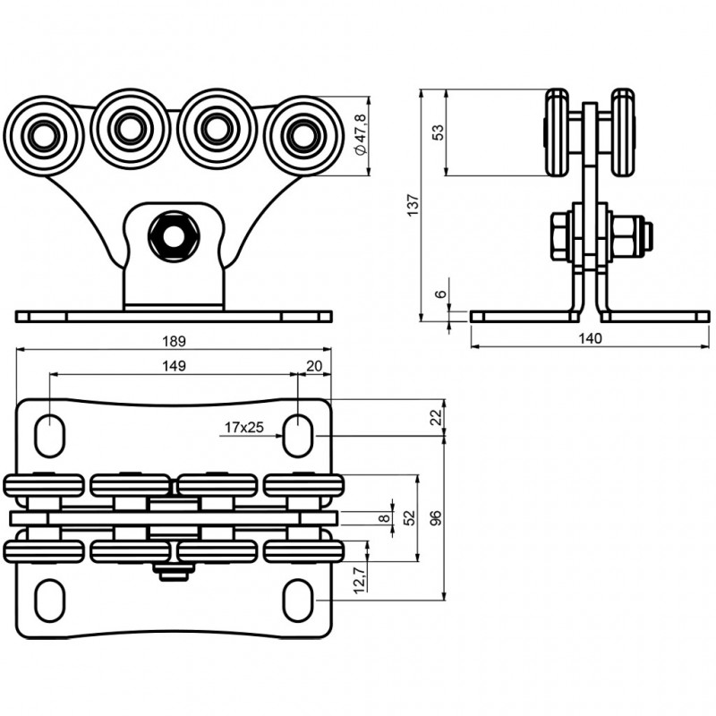 Eight-Wheeled Carriage for Cantilever Gates for Up To 325 kg Max Gate Weight. (CAIS SPEED-SE)