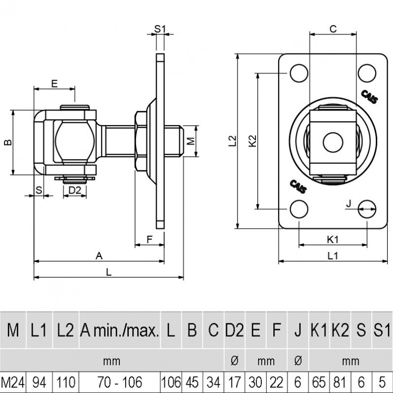 Bolt On Weld On, 220KG Adjustable Hinge With Plate, Fixed, CAIS HP 24 R Galvanized Gate Hinge