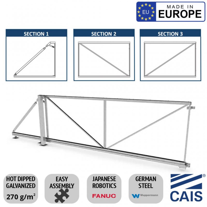 
4m Cantilever Gate Frame and Cantilever Sliding Gate Hardware for Driveway Trackless Sliding/Rolling Gate System. Complete Trackless Sliding Gate Kit with 4m length, 1.8m high gate frame, and cantilever sliding gate hardware set. CAIS CONNECT 60 - 4.0/1.8 Made in Europe
