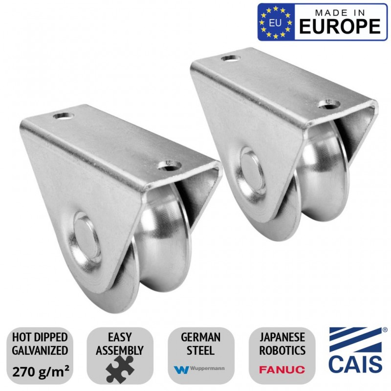 
Sliding Gate Hardware Base Kit European Made Kit Includes Gate Wheels, Adjustable Gate Catcher, End Stop, Sliding Gate Rollers and Bracket Set | Add Track For Desired Gate Length | Hot Dip Galvanized German Steel, Made in Europe (CAIS Sliding Gate Hardware)
