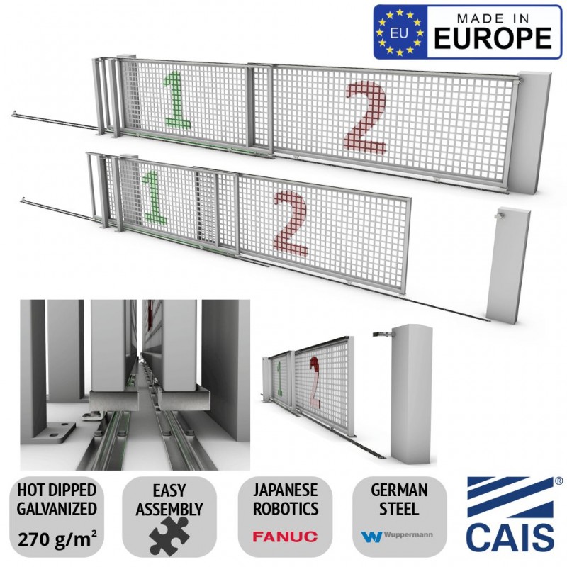 
5m Telescopic Sliding Gate Hardware Complete Kit With Track, Wheels, Cable, Cover for Cable and More (TWO-Part Sliding Gate Hardware Set)  Made in Europe by CAIS German Steel
