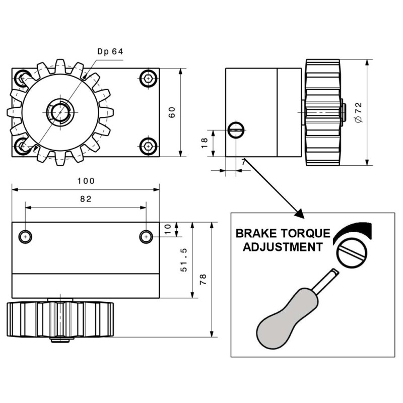 Mechanical Hydraulic Radial Damper (or brake) for Sloping Sliding Gates | Maximum slope 3,2° (7 Nm)