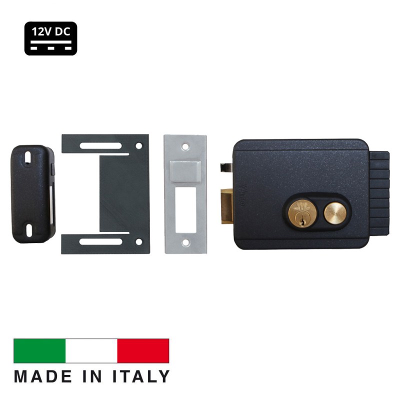 Electric Lock for Left-Hand Side Outward Opening Pedestrian Gate or Door. Italian-made Viro V97 12V DC with Push-Button Electric Lock for Left-Hand Side Outward Opening Swing Gates With Adjustable Backset From 50 to 80 mm.
