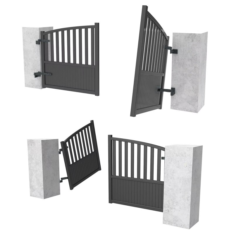 Adjustable Rising Gate Hinges on the Right Side Heavy Duty with Support Bracing. Satin Black Powder-Coated Heavy Duty Adjustable Rising Gate Hinges |  Lifting or Uphill Rising Hinges for Swing Driveway Gates