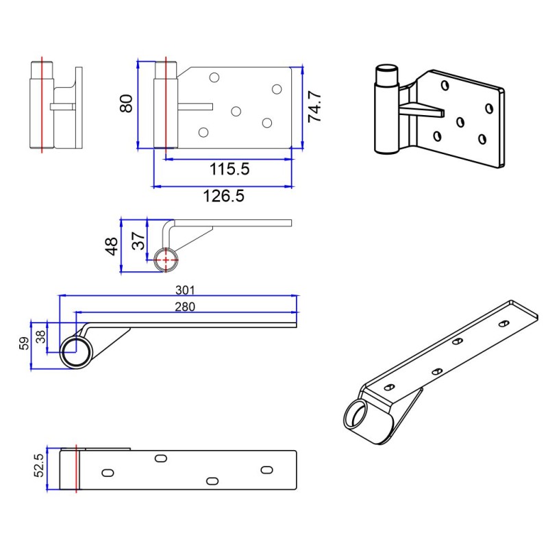 Adjustable Rising Gate Hinges on the Left and Right Side Heavy Duty with Support Bracing. Satin Black Powder-Coated Heavy Duty Adjustable Rising Gate Hinges |  Lifting or Uphill Rising Hinges for Double Swing Driveway Gates