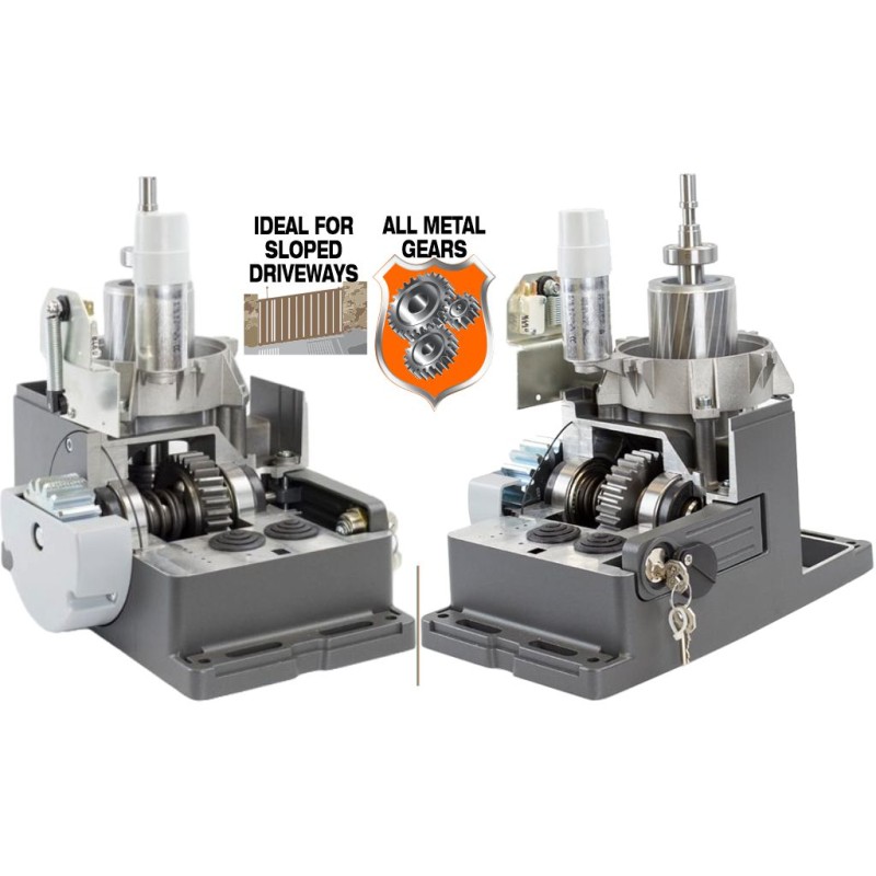 Super Duty 1400kg Sliding Gate Opener Kit | Italian Made by DEA. Automatic Gate Opener System with All-Metal Gear, Strong Sliding Gate Automation Motor, and Magnetic Limits. This strong automatic sliding gate opener system is ideal for sloped driveways.