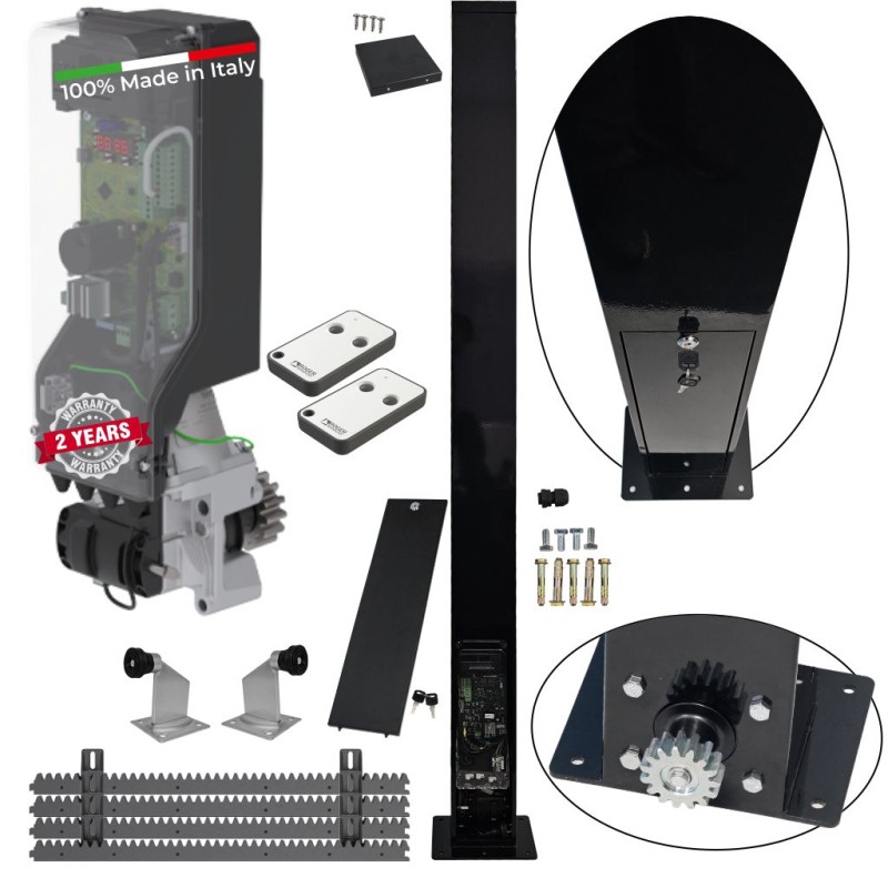 Invisible Sliding Gate Operator with Wi-Fi Smart Access Control | In-Post Sliding Gate Opener | Sleek, Secure, Space-Saving and High Speed Gate Opener Motor Hidden Inside The Gate Post For A Clean, Modern Look. No Limits Required | Turbo Speed Brushless Sliding Gate Motor |100% Italian Made by Roger Technology TW90/600/HS Sliding Gate Automation System. With 100% Duty Cycle 600kg Brushless In-Post Invisible Sliding Gate Motor, Custom Designed Pre-Made Post,  Remote Controls, Reflective Safety Sensor and APC MONDO Wi-Fi Keypad Access Control