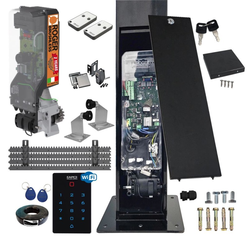 Invisible Sliding Gate Operator with Wi-Fi Smart Access Control | In-Post Sliding Gate Opener | Sleek, Secure, Space-Saving and High Speed Gate Opener Motor Hidden Inside The Gate Post For A Clean, Modern Look. No Limits Required | Turbo Speed Brushless Sliding Gate Motor |100% Italian Made by Roger Technology TW90/600/HS Sliding Gate Automation System. With 100% Duty Cycle 600kg Brushless In-Post Invisible Sliding Gate Motor, Custom Designed Pre-Made Post,  Remote Controls, Reflective Safety Sensor and APC MONDO Wi-Fi Keypad Access Control