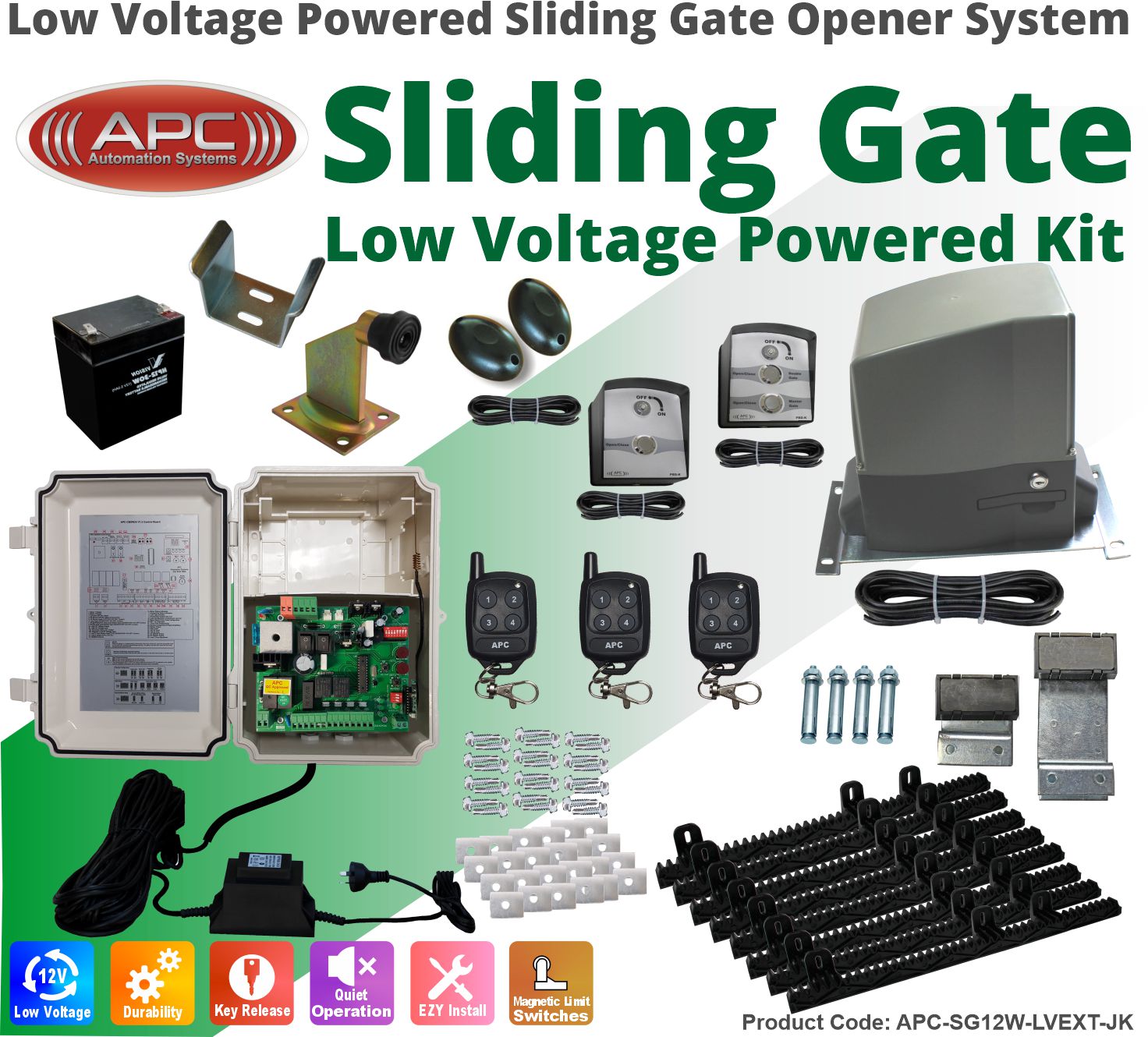 Heavy Duty 12V Low Voltage Sliding Gate Motor with Backup Battery Jumbo
