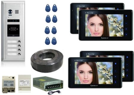 4 Apartments A-Bus 7inch 2 wires video intercom system, Photographic, True colour, SD card drive up to 4GB, digital photo frame function