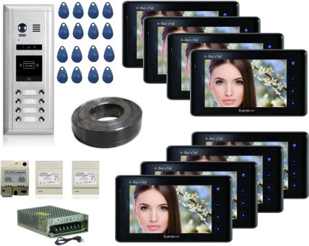 8 Apartments A-Bus 7inch 2 wires video intercom system