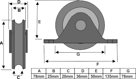 78mm high recess mount 2 sliding gate wheels