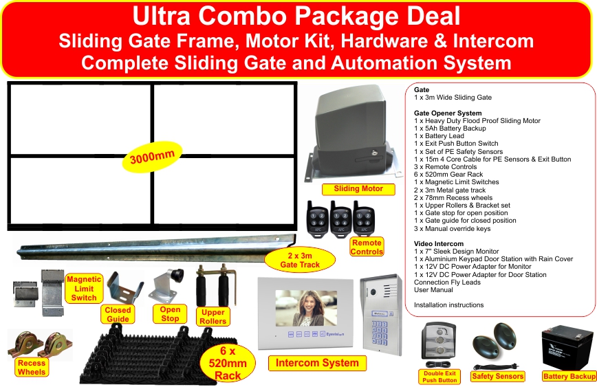 Complete Sliding Gate and Sliding Gate Opener Automation System and Hybrid Video Intercom System Package