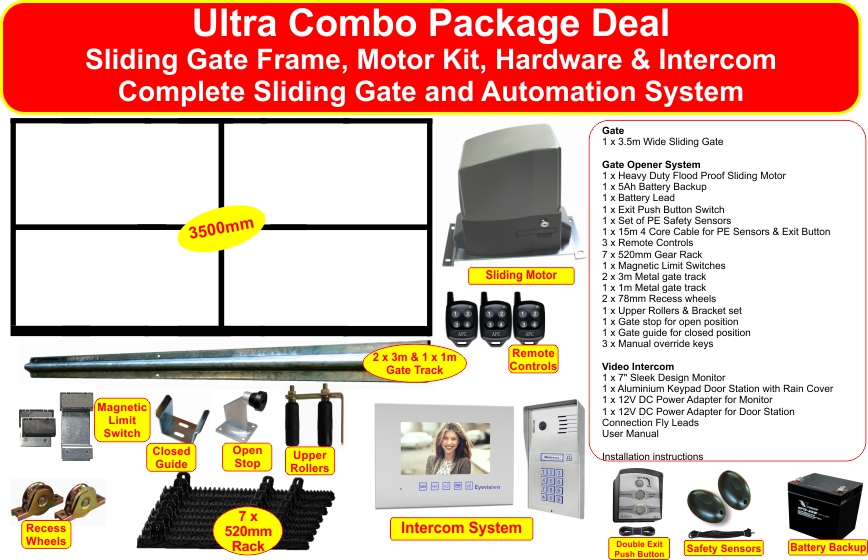 Complete Sliding Gate and Sliding Gate Opener Automation System and Hybrid Video Intercom System Package