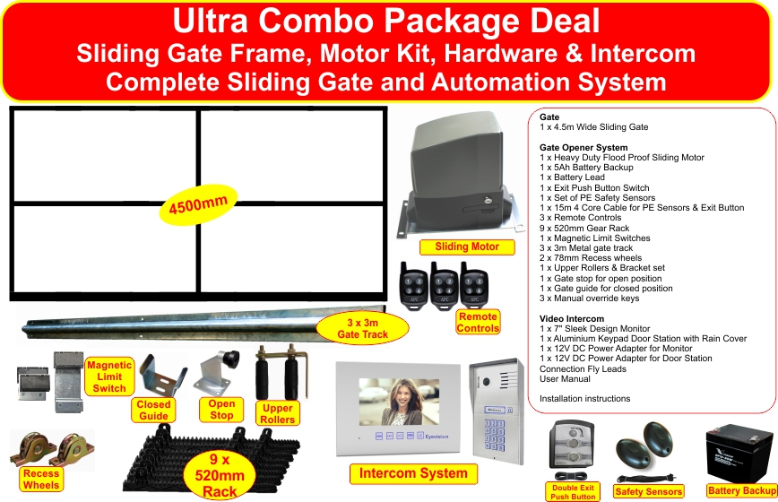 Complete Sliding Gate and Sliding Gate Opener Automation System and Hybrid Video Intercom System Package