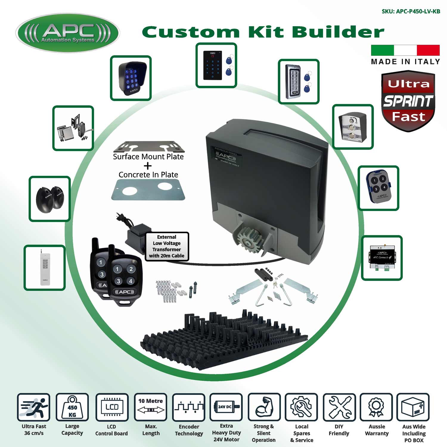 APC Gate Automation Proteous 450 Extra Heavy Duty ULTRA FAST Sliding Gate Opener Kit