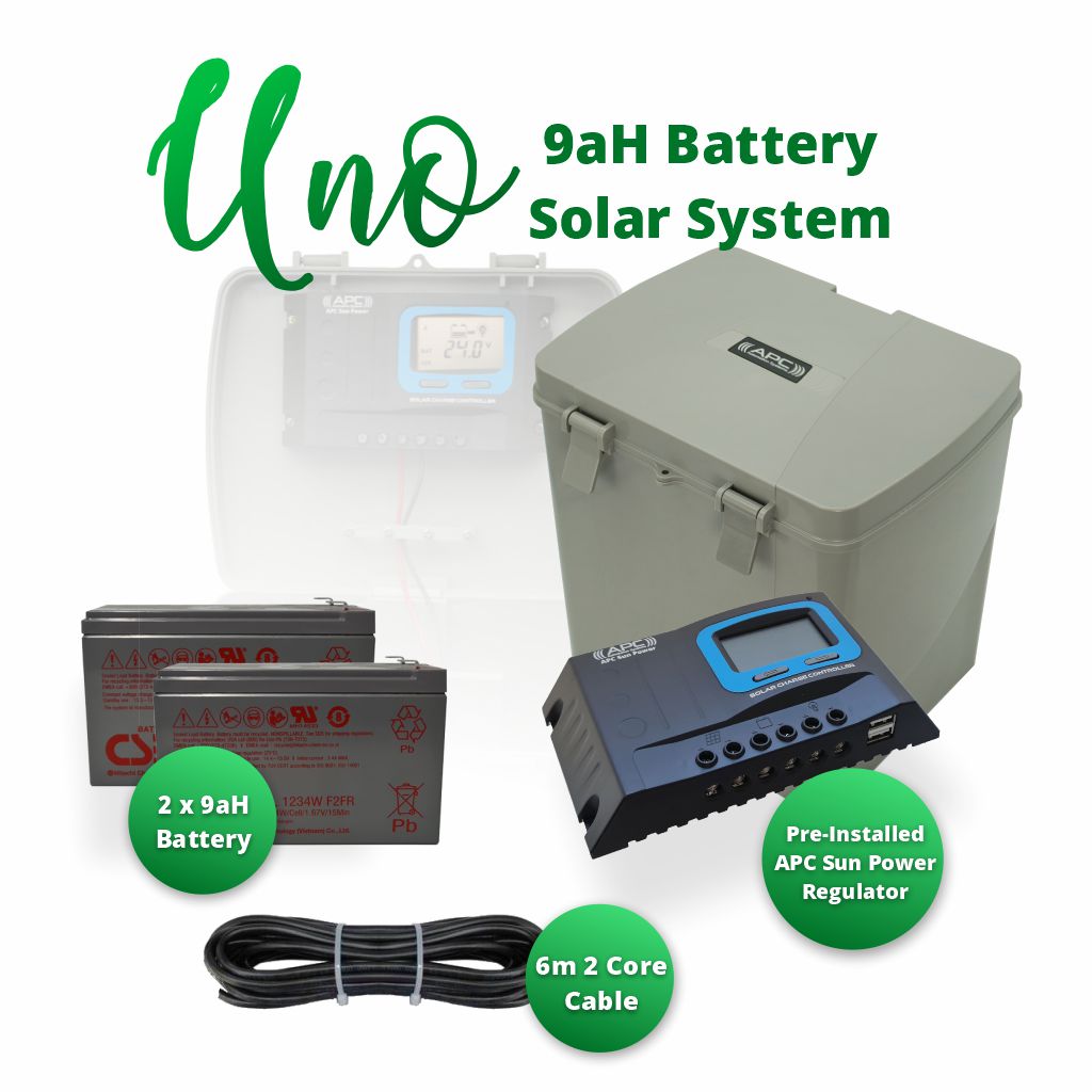 
APC 9aH Battery Solar System Kit with Uno 24V Multipurpose Battery Box and Built-In Solar Regulator