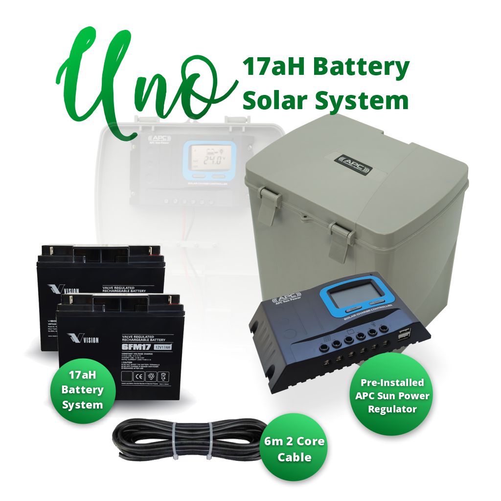 APC 17aH Battery Solar System Kit with Uno 24V Multipurpose Battery Box and Built-In Solar Regulator