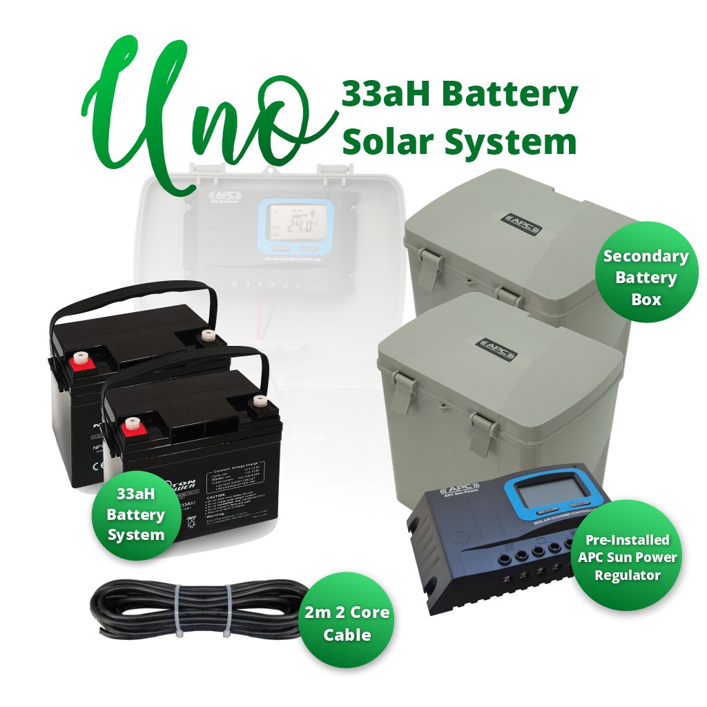 33aH Battery Solar System Kit with Uno 24V Battery Box and Built-In Solar Regulator and 2m Cable