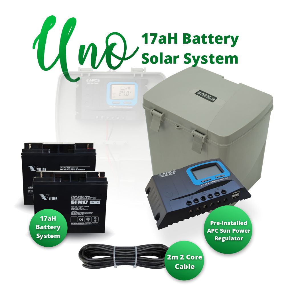 
17aH Battery Solar System Kit with Uno 24V Battery Box and Built-In Solar Regulator and 2m Cable