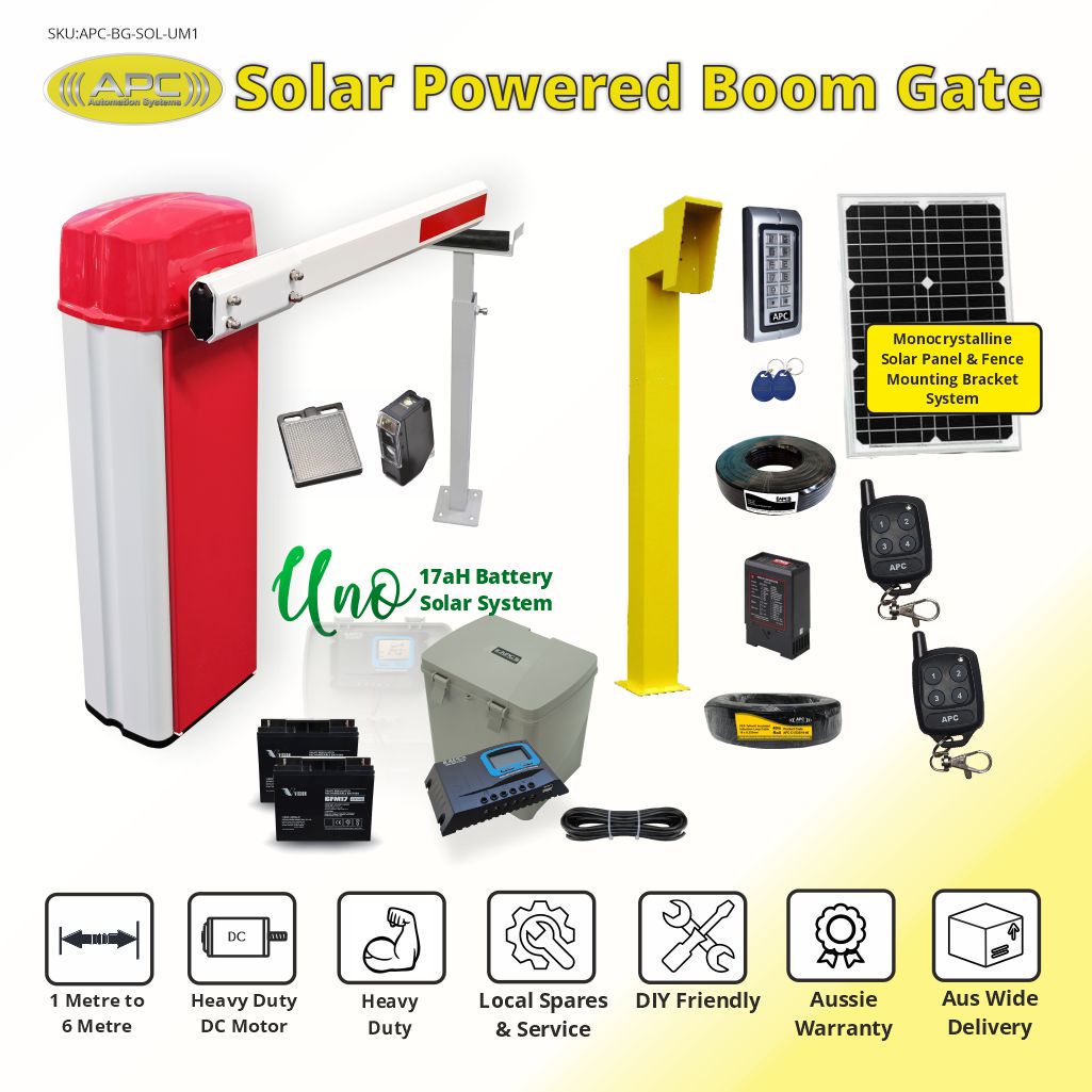 Heavy Duty Standalone Solar  Boom Gates & Barrier Gate Operator Combo Package (upto 6m Arm Length)