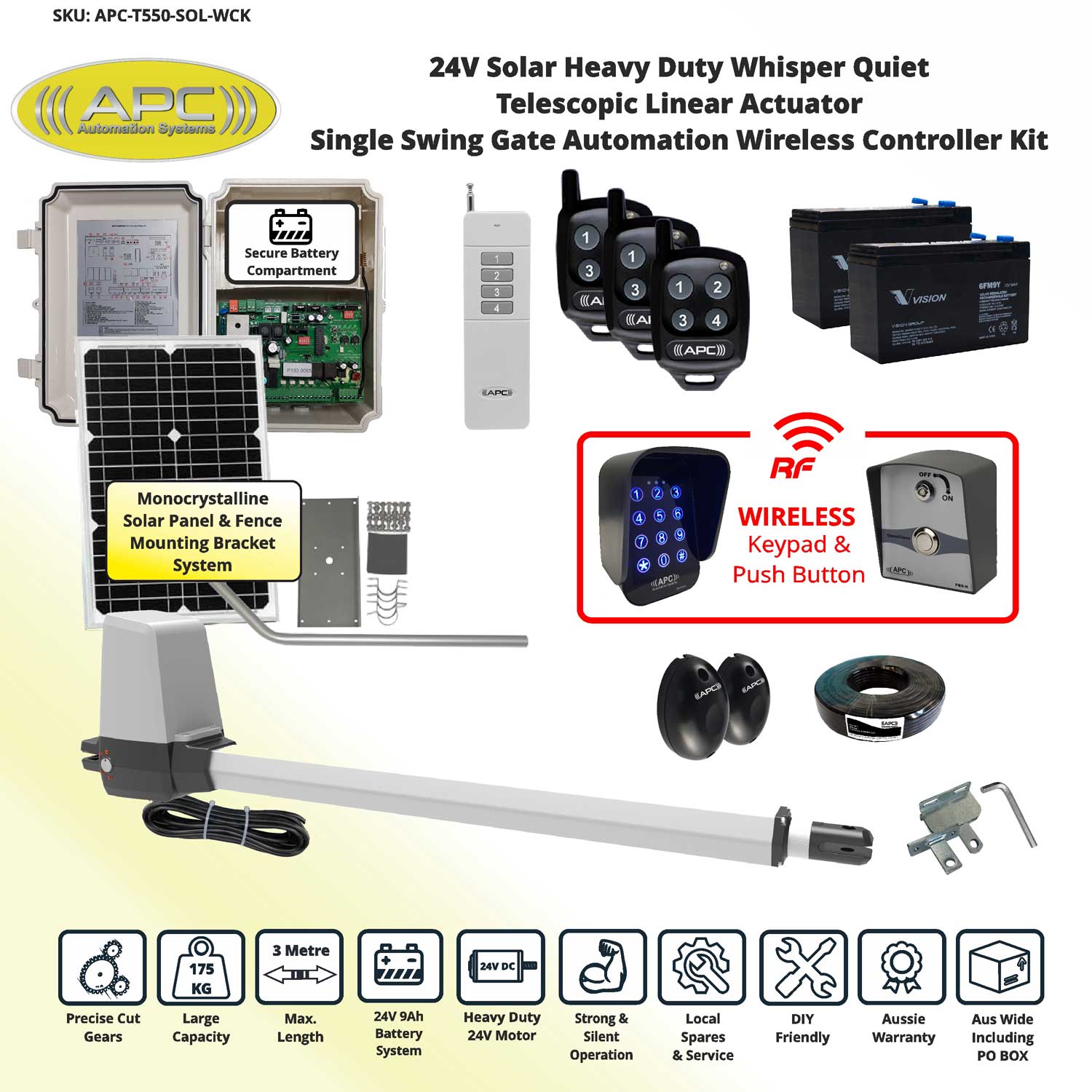 Remote Control Solar Powered Electric Motor Gate Opener