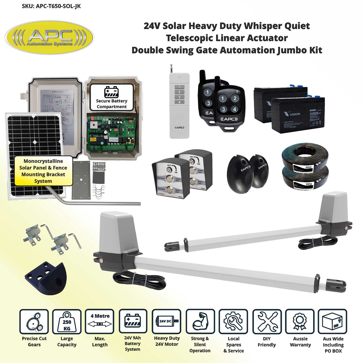 Telescopic Linear Actuator Kit Solar Powered Gate Automation System