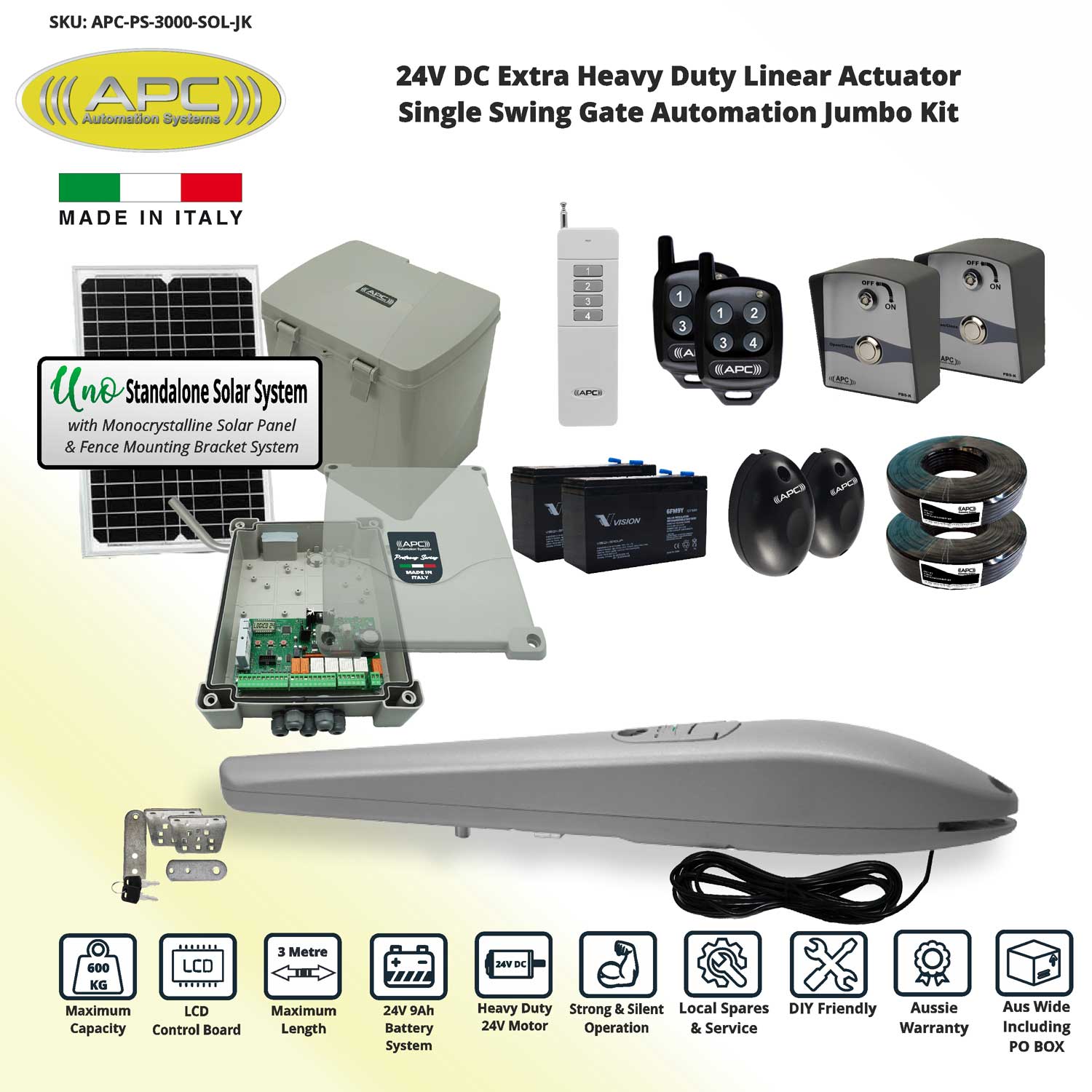 Single Swing Solar Electric Automatic Gate Kit | Solar Powered Gate Opener