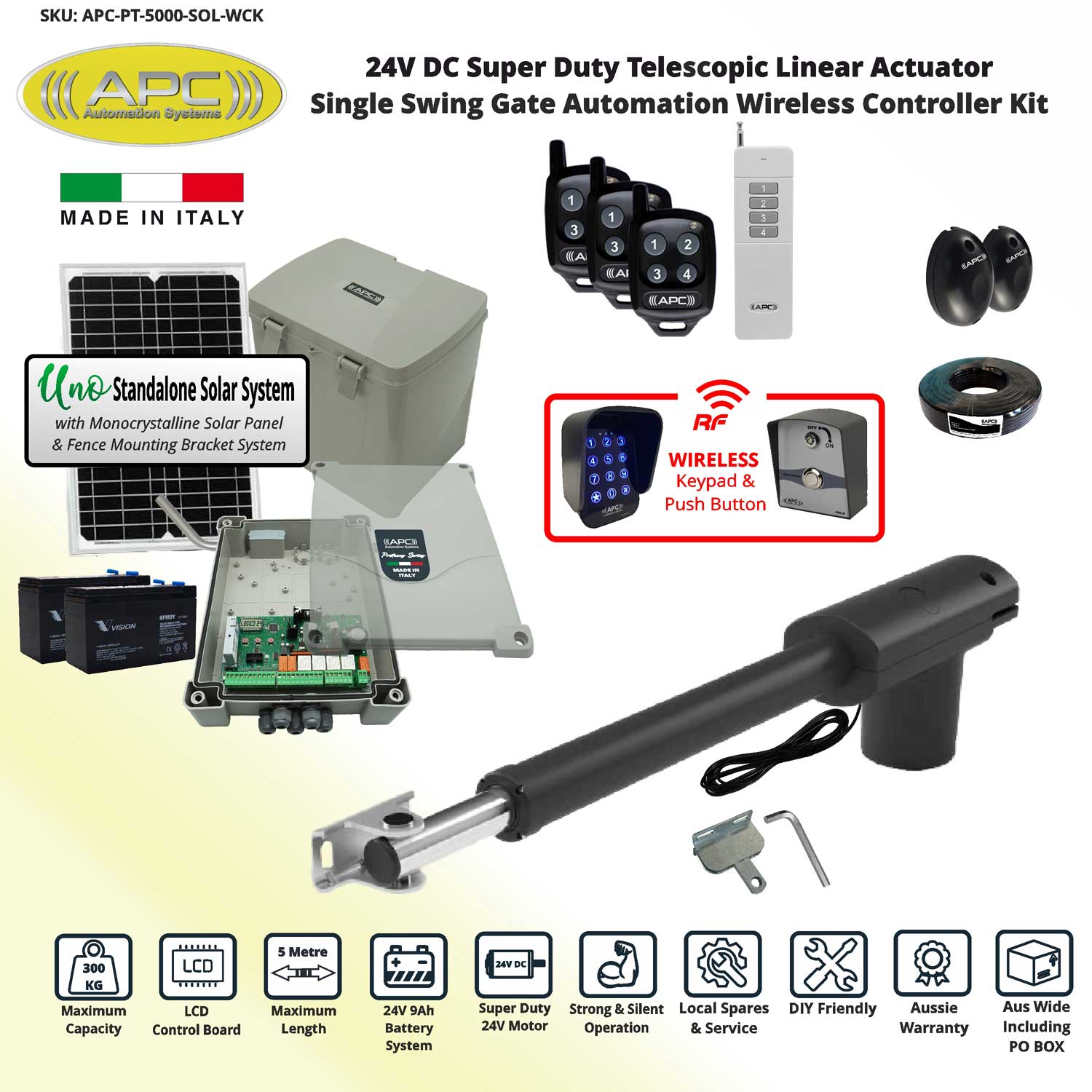 Single Swing Solar Powered Gate Automation, APC Proteous PT-5000 Automatic Solar Electric Gate Opener System