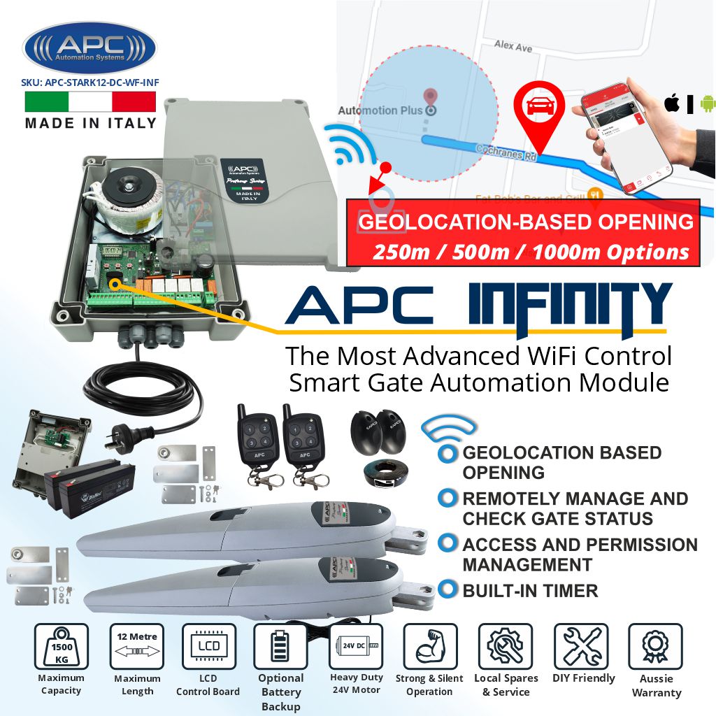 Super Duty Italian Made STARK12 Double Gate Automation Wi-Fi Kit With The Most Advanced Smart Gate Automation Control Wi-Fi Module APC Infinity.