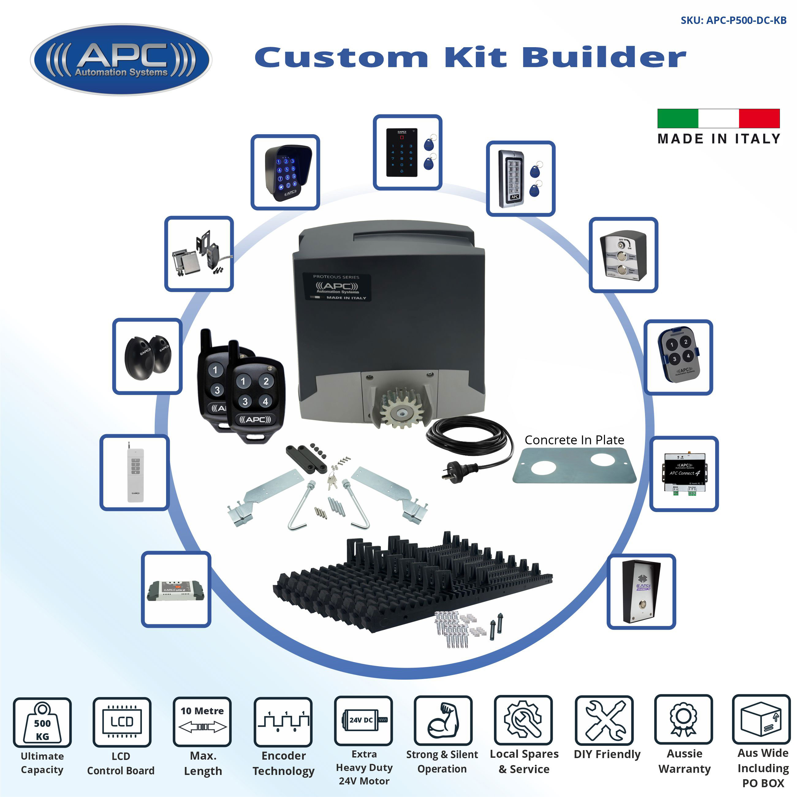 Automatic Electric Gate Kit, Automatic Sliding Gate Motor APC Proteous 500 Extra Heavy Duty FEATURE RICH Sliding Gate Opener Kit