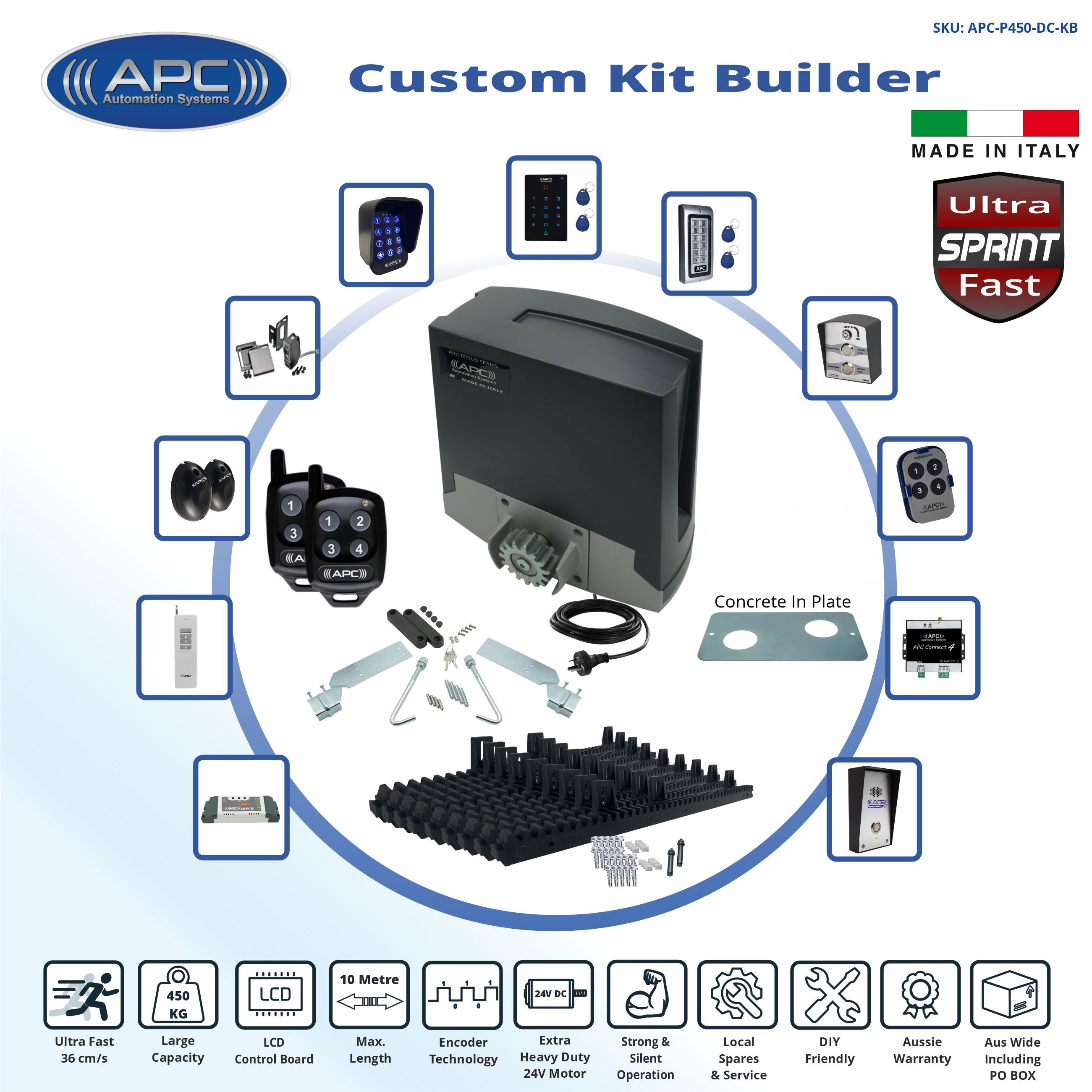 Electric Gate Opener Kit with Proteous 450 Sprint ULTRA FAST AC to 24V DC Extra Heavy Duty Sliding Gate Automation with Encoder System