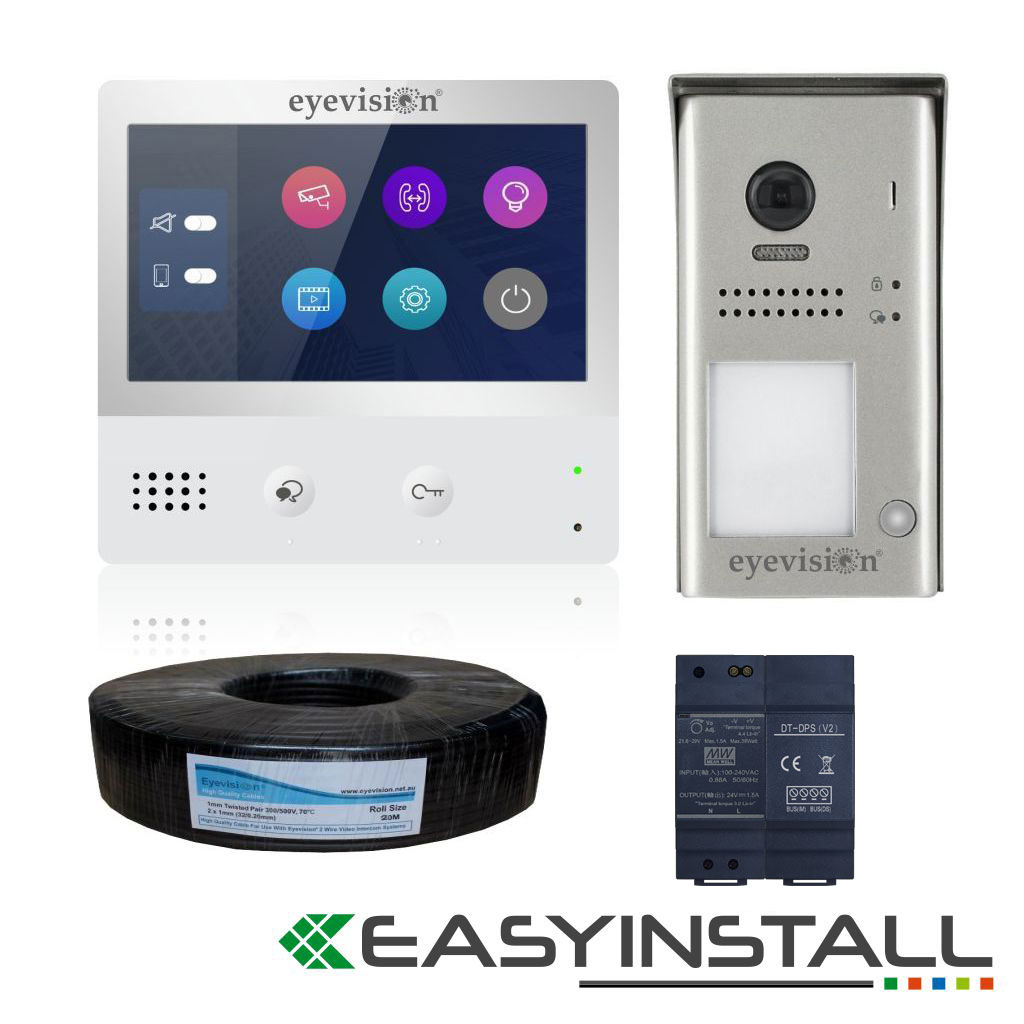 Eyevision Two Wire Video Intercom System, 7 Inch Touch Screen Intercom Monitor With Surface Mount Video Intercom Door Bell Camera
