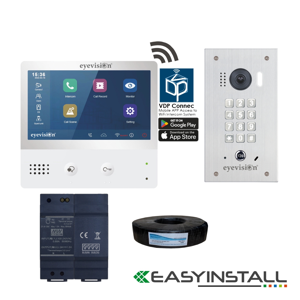 Eyevision® EasyInstall Two-Wire Smart WiFi Video Intercom Flush Mount Keypad Doorbell Camera System
