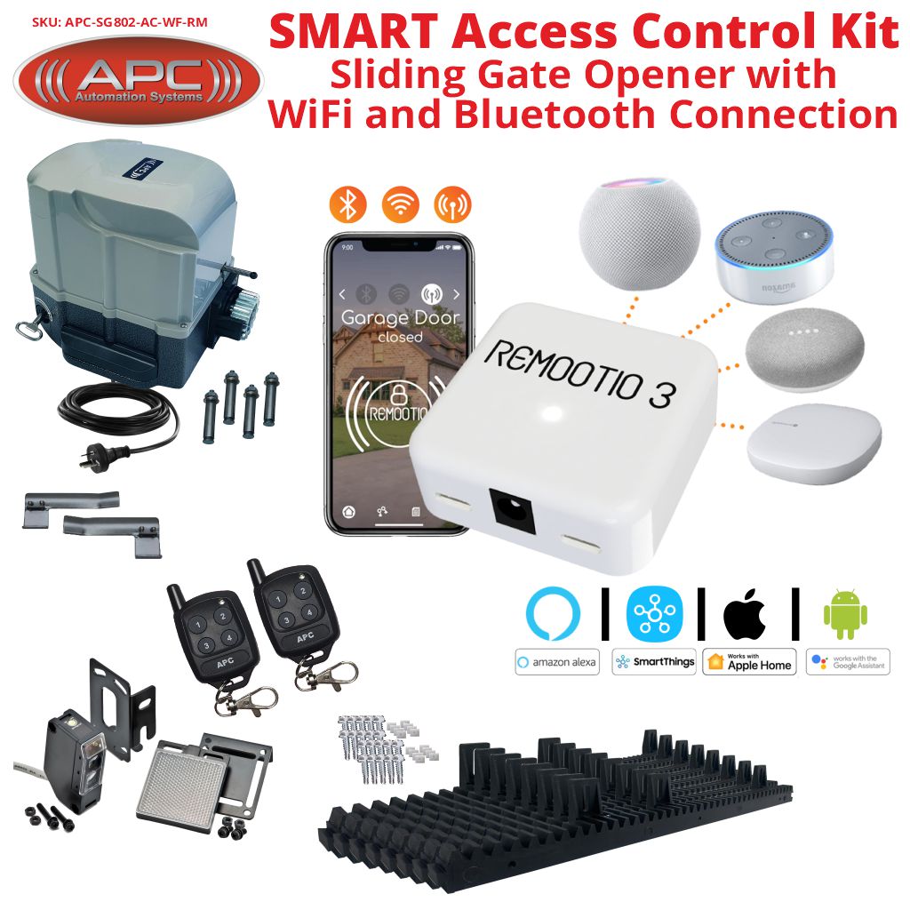 Smart Access Control Sliding Gate Automation Kit. APC Typhoon 800 Residential Grade 800KG AC Sliding Gate Opener with Remootio3 Smart Gate Access Control Connecting WiFi, Bluetooth and Control Gate with Smartphone APP