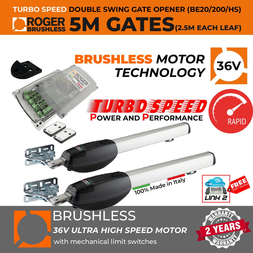 Roger Technology Brushless Ultra High-Speed Swing Gate Motor, 5m Opening ( 2.5M or 300KG Each Leaf), Super Intensive Use