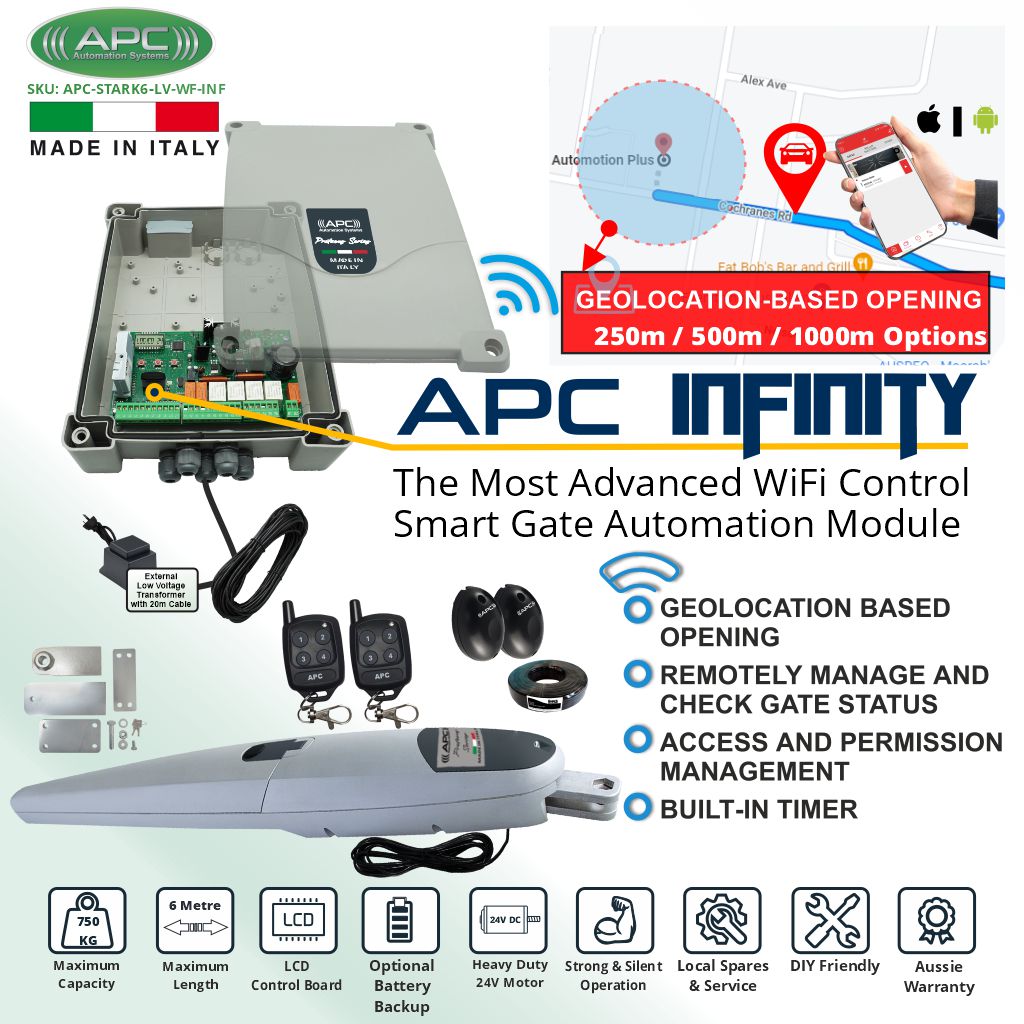 The Most Advanced Smart Gate Automation Kit with Super Duty Italian Made STARK6 and Smart Gate Opener Control Wi-Fi Module APC Infinity.