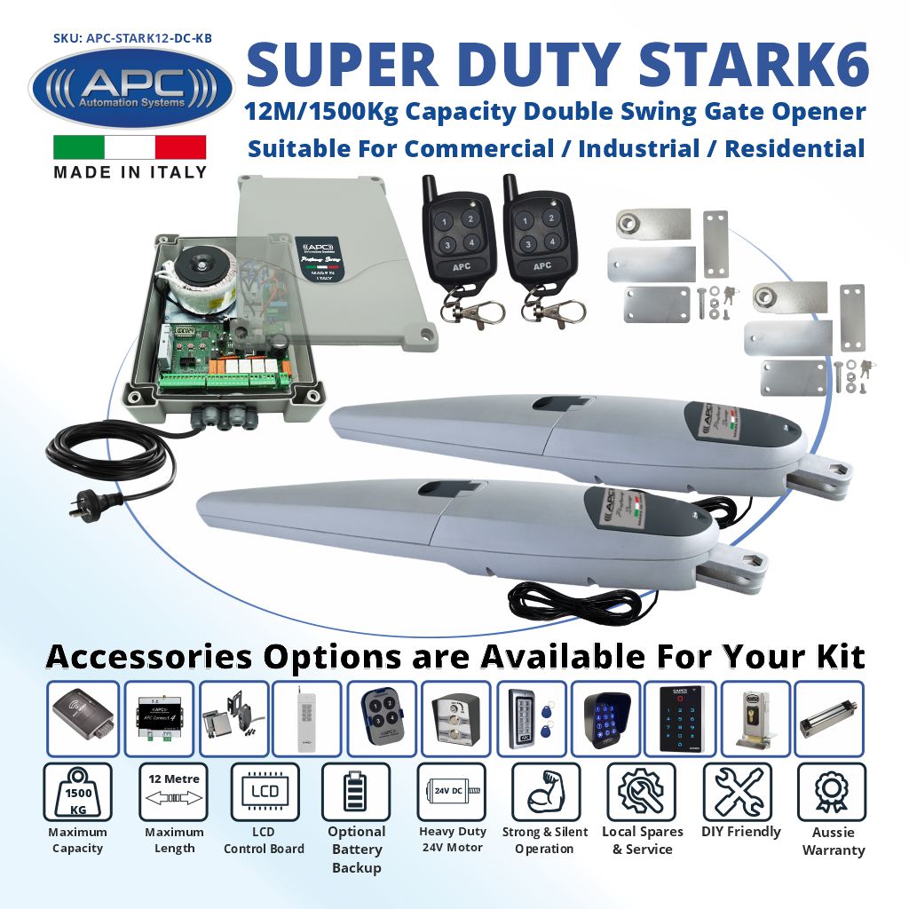 Build Your Own Italian Made Super Duty STARK12 Double Gate Automation Kit. 12M/1500Kg Capacity Double Swing Gate Opener Suitable For Commercial, Industrial, Residential Use
