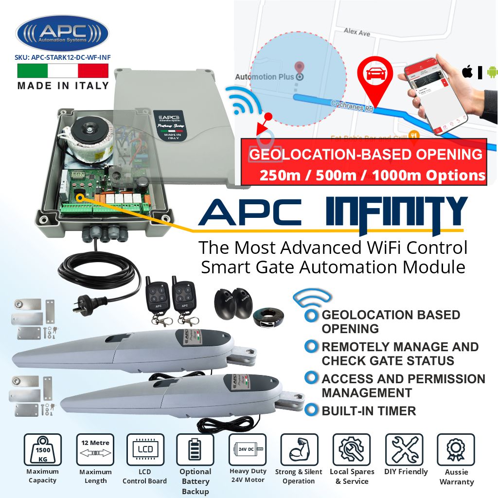 Super Duty Italian Made STARK12 Double Gate Automation Wi-Fi Kit With The Most Advanced Smart Gate Automation Control Wi-Fi Module APC Infinity.
