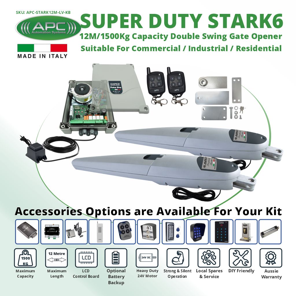 Super Duty STARK12 Italian Made Double Gate Automation Kit. 12M/1500Kg Capacity Double Driveway Gate Opener