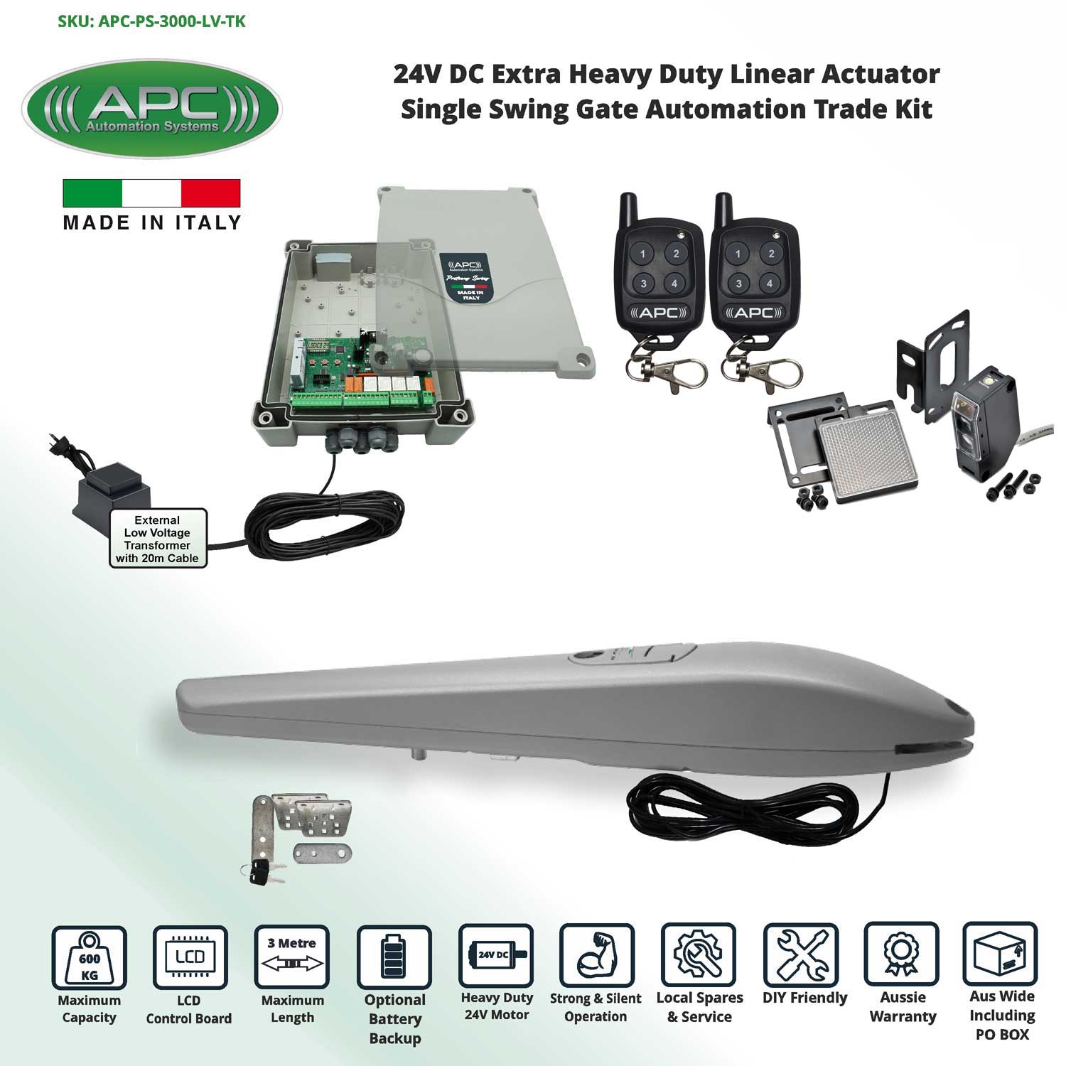 APC Proteous PS-3000 Italian Made Single Swing Electric Gate Opener DIY System