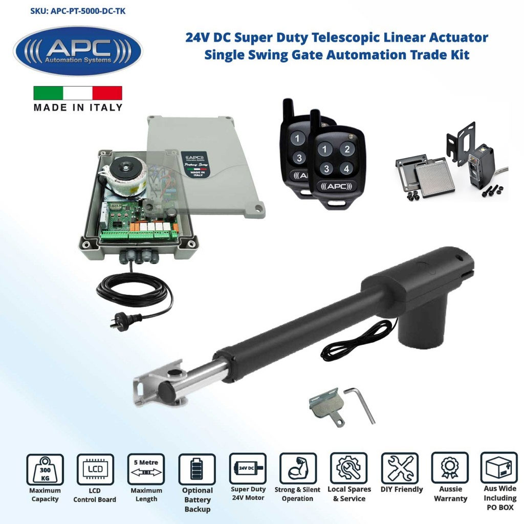 Gate Automation Kit with Robust Cast Alloy Casing and Magnetic Limits, Single Swing Gate Opener
