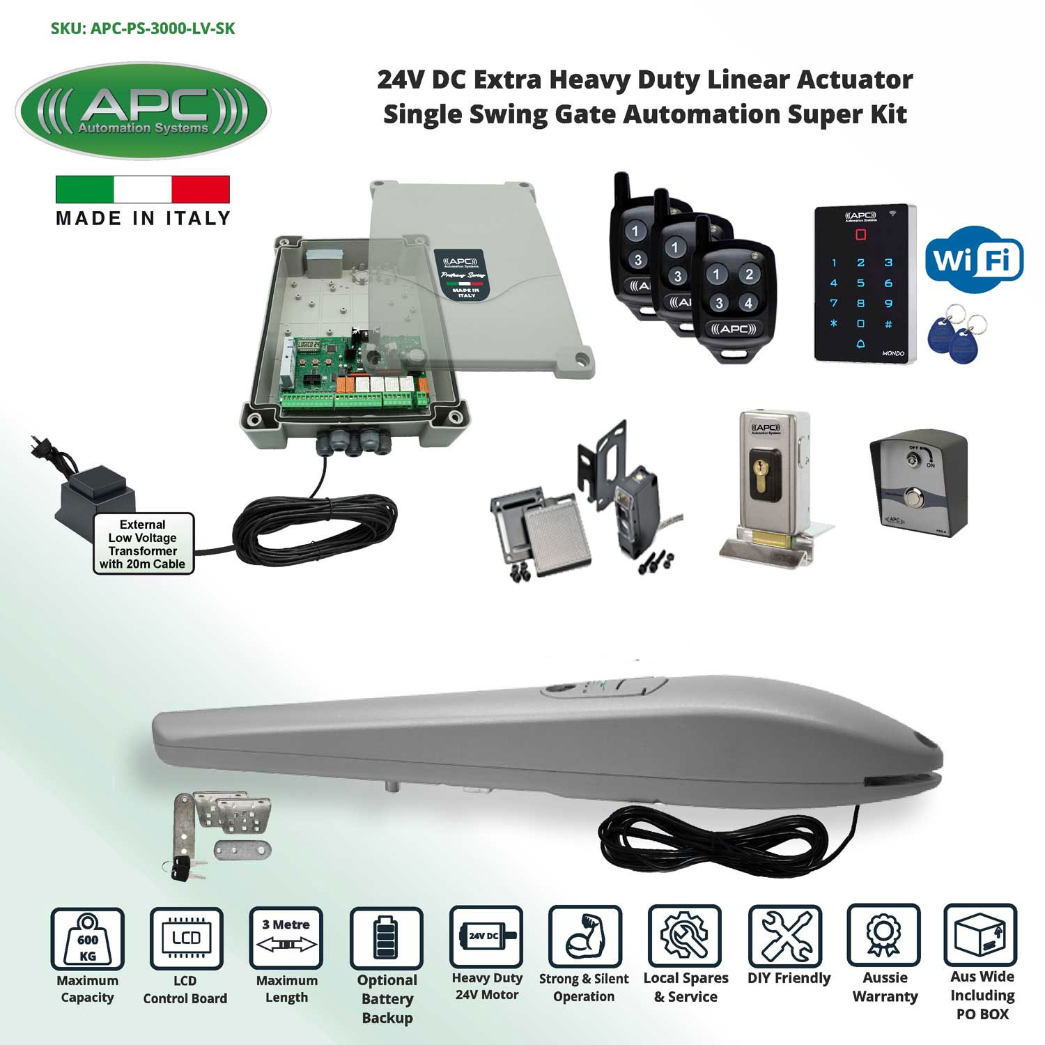 APC Proteous PS-3000 Italian Made Single Swing Electric Gate Opener, DIY Gate Automation System
