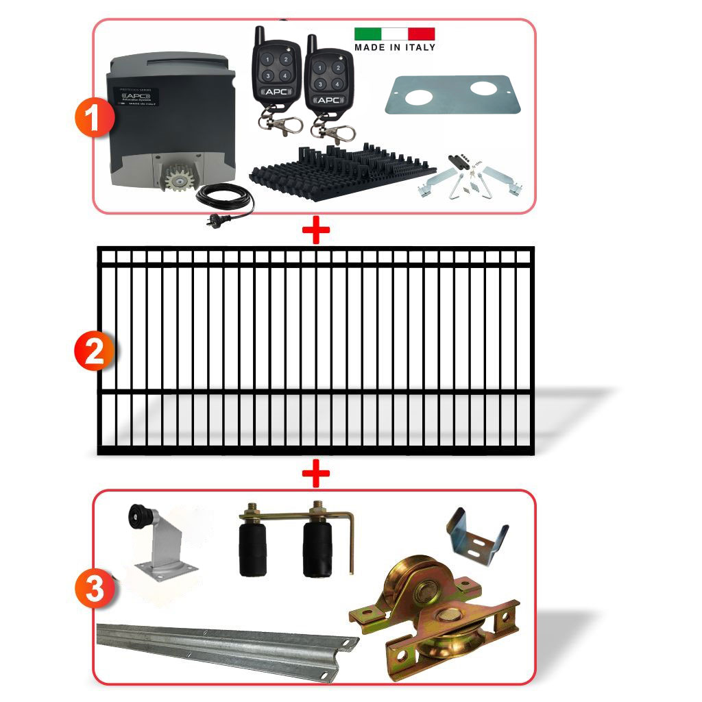 5m Square Top Gate including Sliding Gate Hardware and Heavy Duty Italian 500kg Sliding Gate Opener System