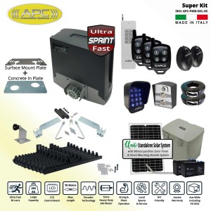Solar Powered APC Proteous 450 Sprint Sliding Gate Opener Super Kit - Italian Made 24V DC, Extra Heavy Duty ULTRA FAST Gate Automation Motor with Encoder System
