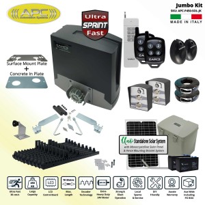 Solar Powered Electric Gate Automation APC Proteous 450 Automatic Sliding Gate Opener Jumbo Kit- Italian Made 24V DC Extra Heavy Duty ULTRA FAST Gate Automation with Encoder System