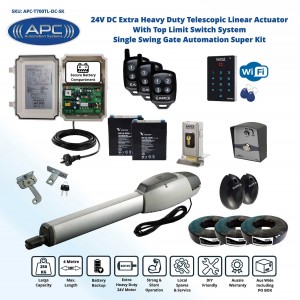 Extra Heavy Duty Telescopic Linear Actuator Kit with Robust Cast Alloy Casing and Top Limits, Single Swing Gate Opener