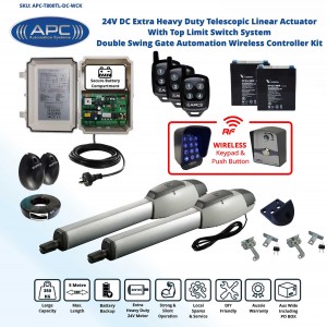 Extra Heavy Duty Telescopic Linear Actuator Kit with Robust Cast Alloy Casing and Top Limits Double Swing Gates Automation